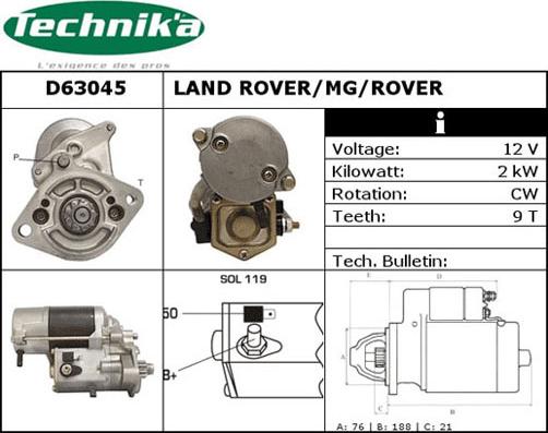 Technika D63045 - Стартер autospares.lv