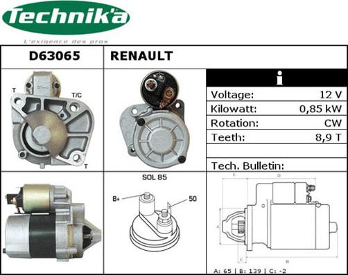 Technika D63065 - Стартер autospares.lv