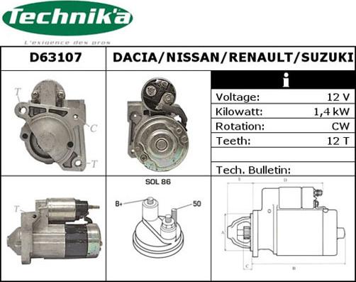 Technika D63107 - Стартер autospares.lv