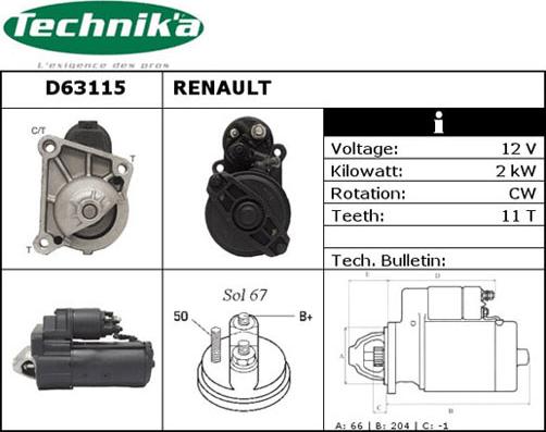 Technika D63115 - Стартер autospares.lv