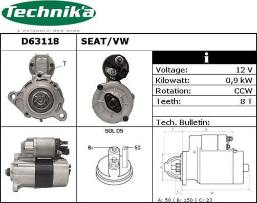 Technika D63118 - Стартер autospares.lv