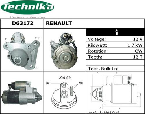 Technika D63172 - Стартер autospares.lv