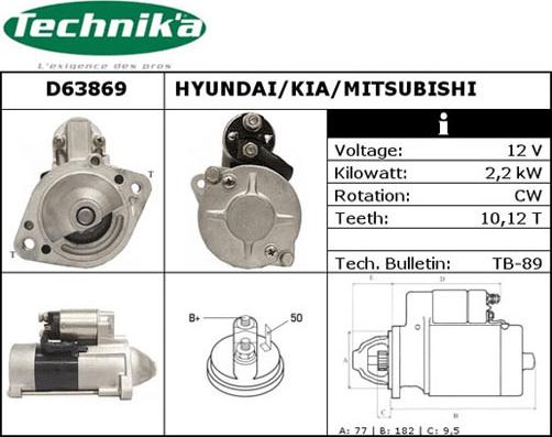 Technika D63869 - Стартер autospares.lv