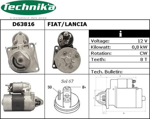 Technika D63816 - Стартер autospares.lv