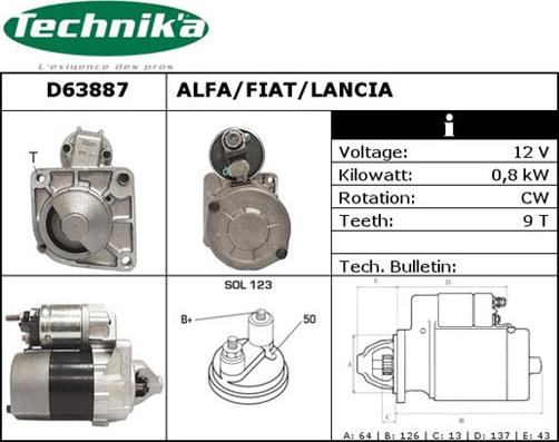 Technika D63887 - Стартер autospares.lv