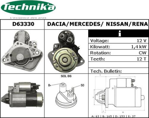 Technika D63330 - Стартер autospares.lv