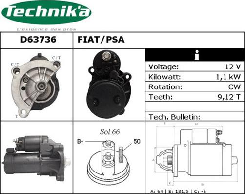 Technika D63736 - Стартер autospares.lv