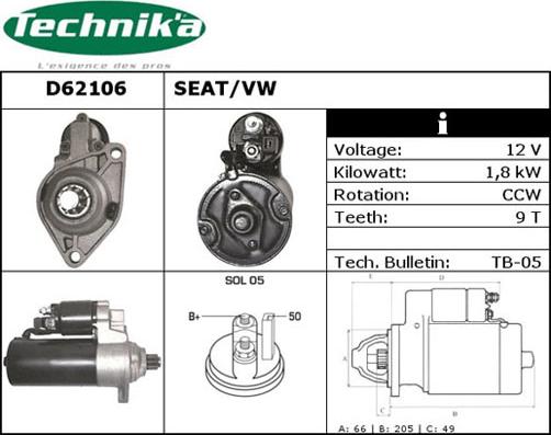 Technika D62106 - Стартер autospares.lv