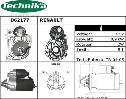 Technika D62177 - Стартер autospares.lv