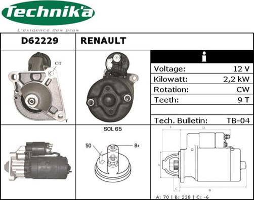 Technika D62229 - Стартер autospares.lv