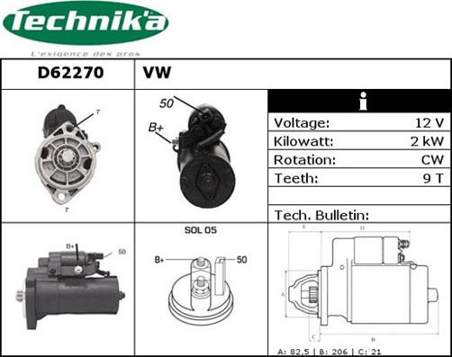 Technika D62270 - Стартер autospares.lv