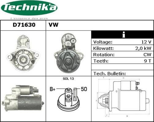 Technika D71630 - Стартер autospares.lv