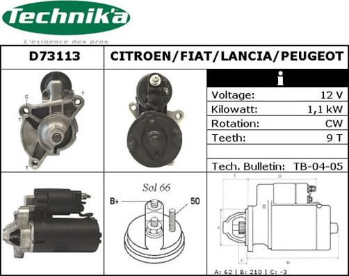 Technika D73113 - Стартер autospares.lv