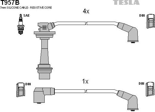 TESLA T957B - Комплект проводов зажигания autospares.lv