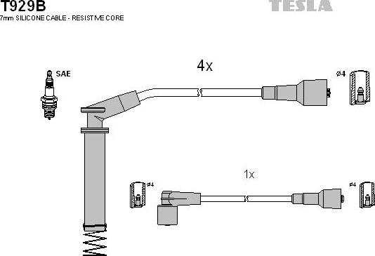 TESLA T929B - Комплект проводов зажигания autospares.lv
