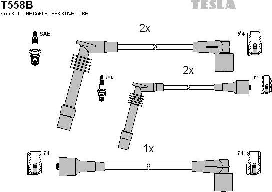 TESLA T558B - Комплект проводов зажигания autospares.lv