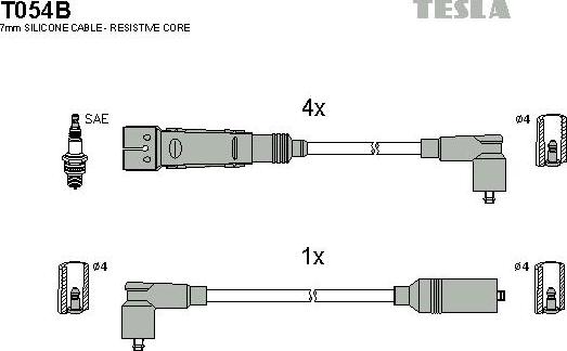 TESLA T054B - Комплект проводов зажигания autospares.lv