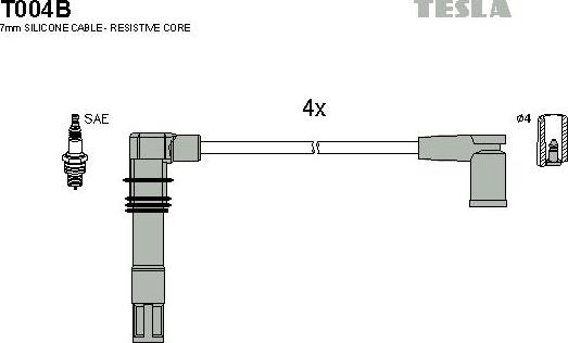 TESLA T004B - Комплект проводов зажигания autospares.lv