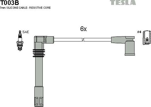 TESLA T003B - Комплект проводов зажигания autospares.lv
