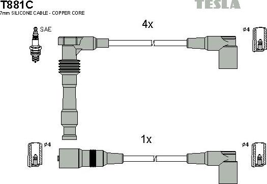 TESLA T881C - Комплект проводов зажигания autospares.lv