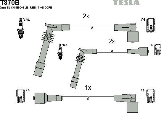 TESLA T870B - Комплект проводов зажигания autospares.lv