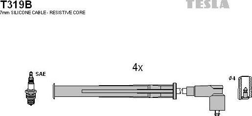 TESLA T319B - Комплект проводов зажигания autospares.lv