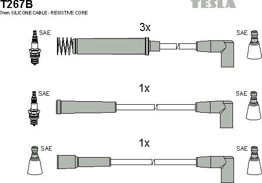 TESLA T267B - Комплект проводов зажигания autospares.lv