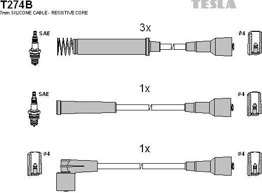 TESLA T274B - Комплект проводов зажигания autospares.lv