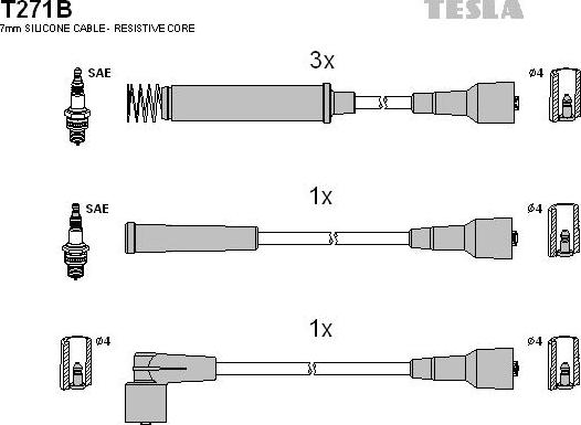 TESLA T271B - Комплект проводов зажигания autospares.lv