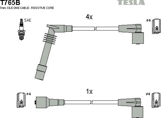 TESLA T765B - Комплект проводов зажигания autospares.lv