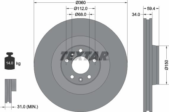 Textar 92122203 - Тормозной диск autospares.lv
