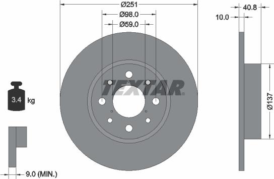 Textar 92202303 - Тормозной диск autospares.lv