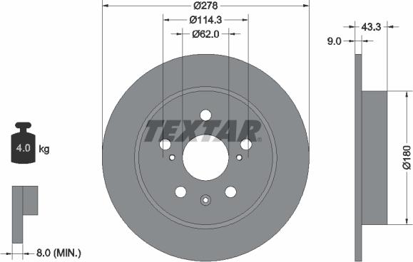 Textar 92225303 - Тормозной диск autospares.lv