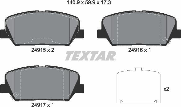 Textar 2491501 - Тормозные колодки, дисковые, комплект autospares.lv