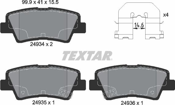 Textar 2493401 - Тормозные колодки, дисковые, комплект autospares.lv