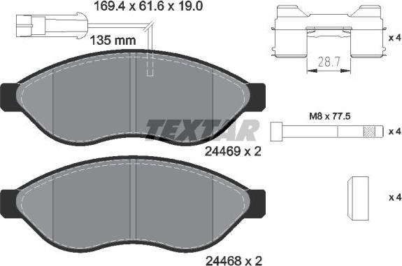 Textar 2446901 - Тормозные колодки, дисковые, комплект autospares.lv