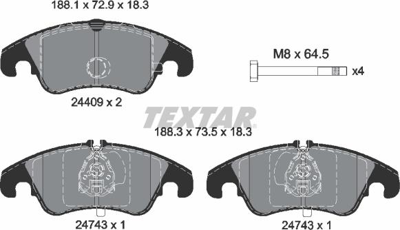 Textar 2440901 - Тормозные колодки, дисковые, комплект autospares.lv