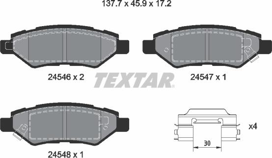 Textar 2454601 - Тормозные колодки, дисковые, комплект autospares.lv