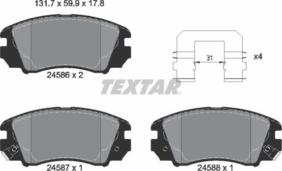 Textar 2458601 - Тормозные колодки, дисковые, комплект autospares.lv