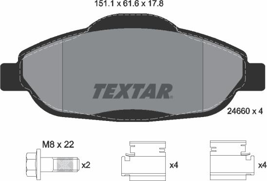 Textar 2466001 - Тормозные колодки, дисковые, комплект autospares.lv