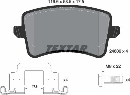 Textar 2460602 - Тормозные колодки, дисковые, комплект autospares.lv