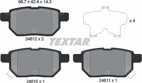 Textar 2461001 - Тормозные колодки, дисковые, комплект autospares.lv