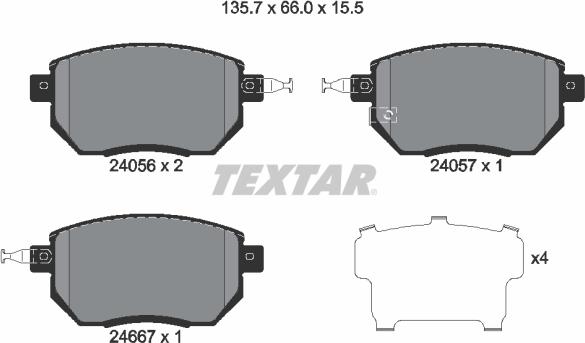 Textar 2405601 - Тормозные колодки, дисковые, комплект autospares.lv