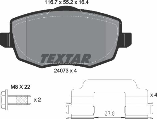 Textar 2407301 - Тормозные колодки, дисковые, комплект autospares.lv