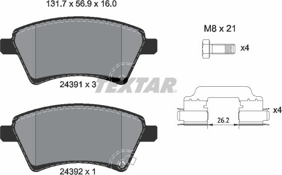 Textar 2439101 - Тормозные колодки, дисковые, комплект autospares.lv