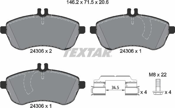 Textar 2430601 - Тормозные колодки, дисковые, комплект autospares.lv