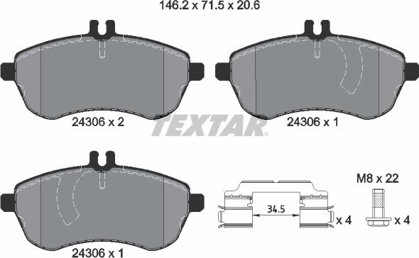 Textar 2430681 - Тормозные колодки, дисковые, комплект autospares.lv