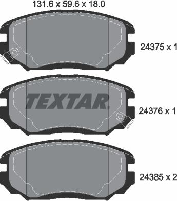 Textar 2437501 - Тормозные колодки, дисковые, комплект autospares.lv
