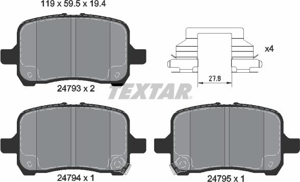 Textar 2479301 - Тормозные колодки, дисковые, комплект autospares.lv