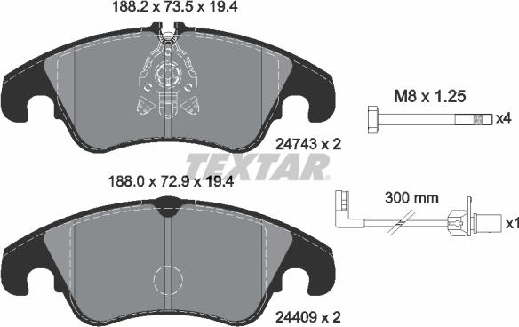 Textar 2474301 - Тормозные колодки, дисковые, комплект autospares.lv